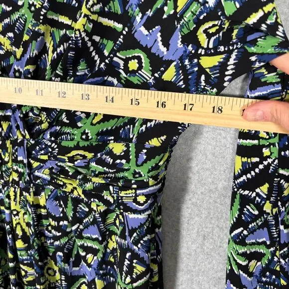 Jones New York Dress 10 Wrap Ruched Slinky Abstract Artsy Career Church Print